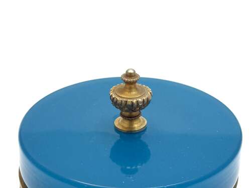 An Antique Murano Blue Opaline Glass Cylindrical Box and Lid.