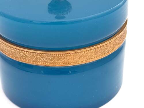 An Antique Murano Blue Opaline Glass Cylindrical Box and Lid.