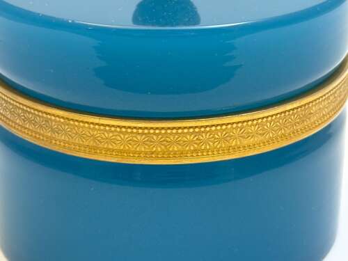 An Antique Murano Blue Opaline Glass Cylindrical Box and Lid.