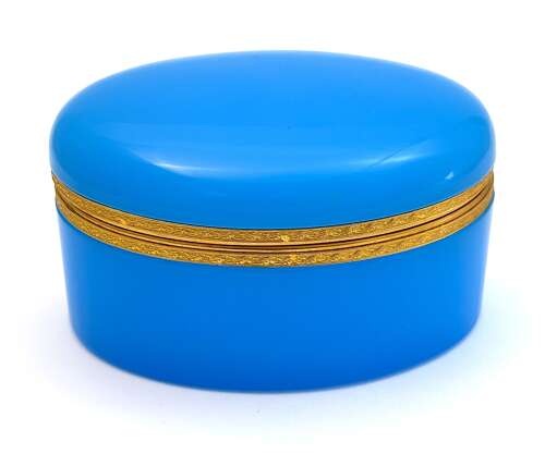 Antique French Cobalt Blue Glass Casket with Wreath & Bow Clasp