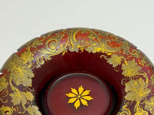 A Magnificent Antique Bohemian Moser Ruby Red and Gold Enamelled Glass Covered Dish