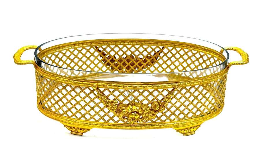 A Magnificent Antique French Dor&eacute; Bronze Jardini&egrave;re Decorated with a Floral Garland
