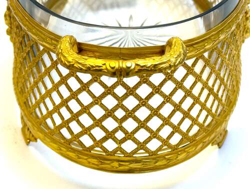 A Magnificent Antique French Doré Bronze Jardinière Decorated with a Floral Garland