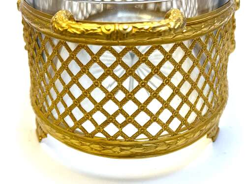 A Magnificent Antique French Doré Bronze Jardinière Decorated with a Floral Garland