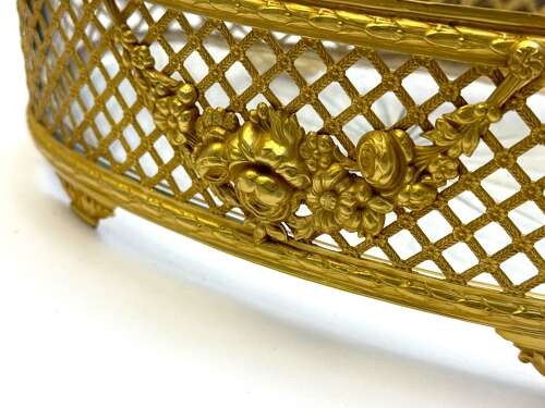 A Magnificent Antique French Doré Bronze Jardinière Decorated with a Floral Garland