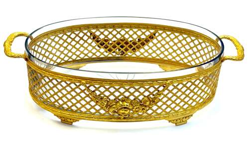 A Magnificent Antique French Doré Bronze Jardinière Decorated with a Floral Garland