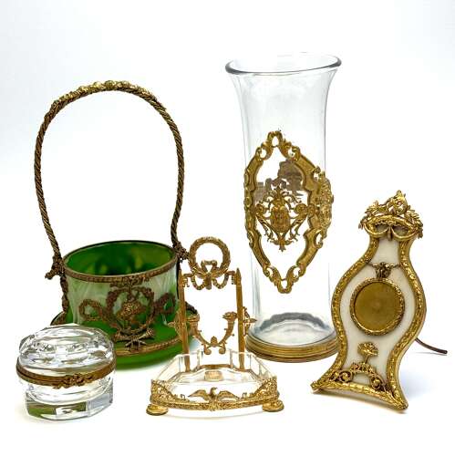 Antique French Doré Bronze and White Marble Pocket Watch Holder