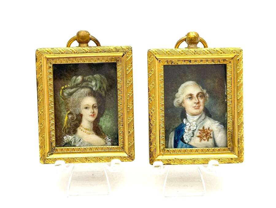 A Pair of French Portrait Miniatures on Ivory, Depicting Marie Antoinette and Louis XVI