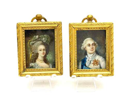 A Pair of French Portrait Miniatures on Ivory, Depicting Marie Antoinette and Louis XVI