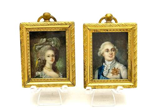 A Pair of French Portrait Miniatures on Ivory, Depicting Marie Antoinette and Louis XVI