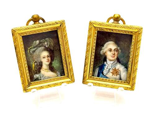 A Pair of French Portrait Miniatures on Ivory, Depicting Marie Antoinette and Louis XVI
