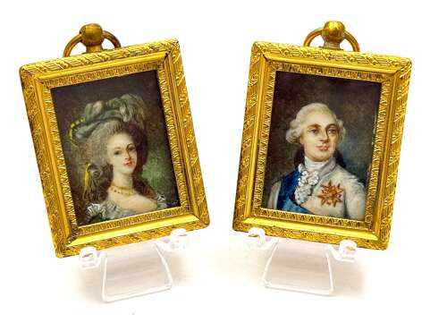 A Pair of French Portrait Miniatures on Ivory, Depicting Marie Antoinette and Louis XVI