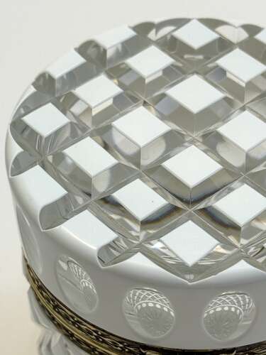 A Large Bohemian Cylindrical White Overlay Diamond Cut-Crystal Box