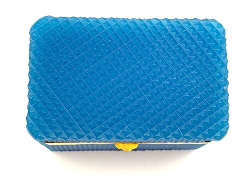 An Antique Turquoise Blue Opaline Diamond Cut Glass Casket.